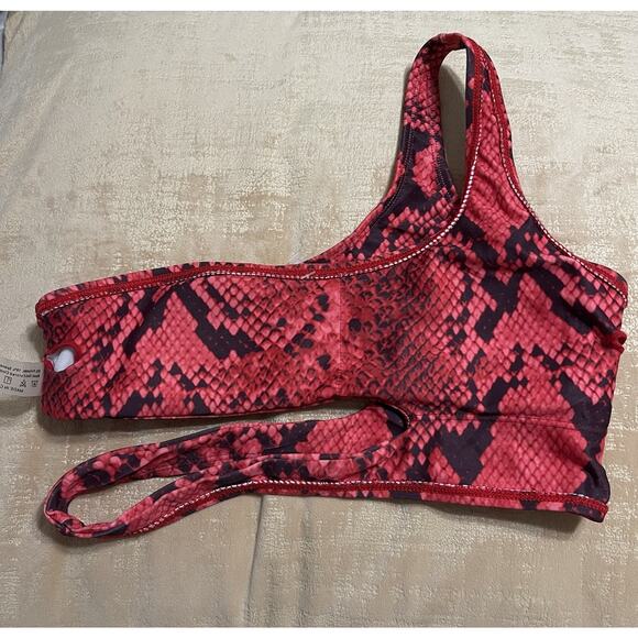 NEW Snakeskin Print One Shoulder Bikini Size XS Red Black Festival Costume NWOT - Picture 3 of 7